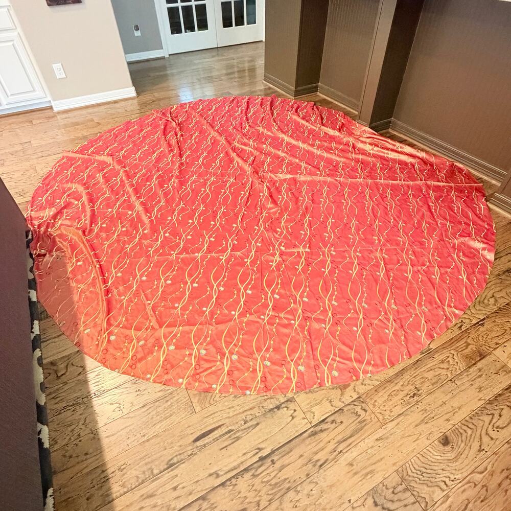 Large Round Taffeta? Tablecloth 'Orange Edgewater' Embroidered Whimsical Fabric